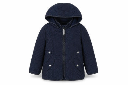 Front view of Junior J girls’ blue quilted jacket 4-5 years