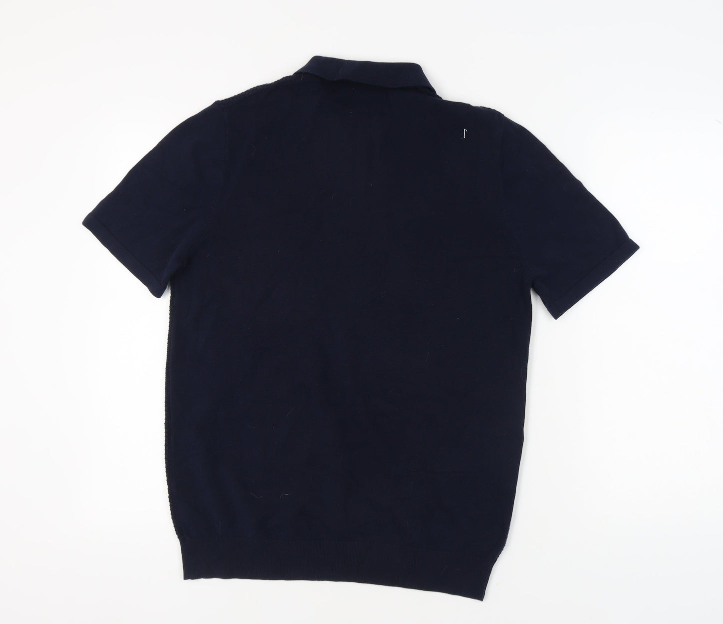 Next Men's Blue Cotton Polo Shirt with Zip, Medium
