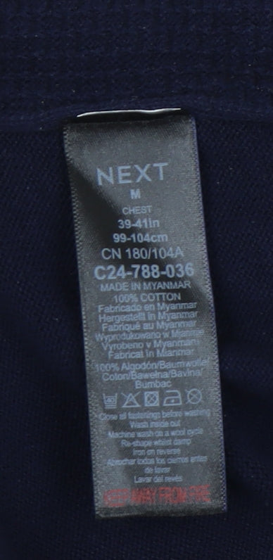 Next Men's Blue Cotton Polo Shirt with Zip, Medium