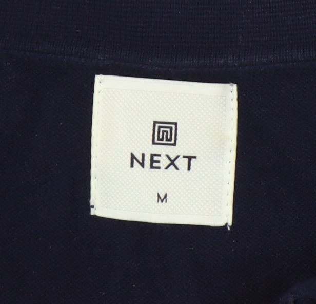 Next Men's Blue Cotton Polo Shirt with Zip, Medium