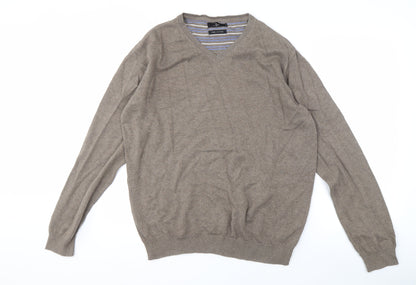 Jeff Banks Men's Brown V-Neck Cotton Pullover L