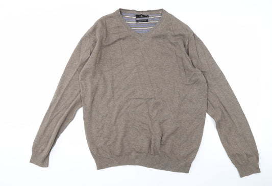 Jeff Banks Men's Brown V-Neck Cotton Pullover L