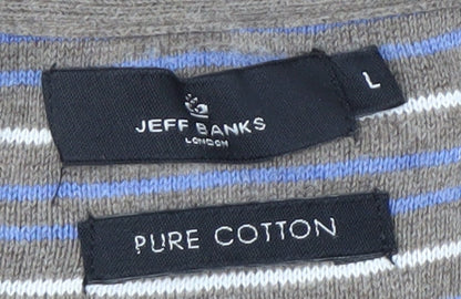 Jeff Banks Men's Brown V-Neck Cotton Pullover L