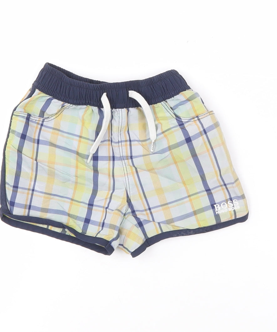 BOSS Boys Multicoloured Plaid Shorts 12M Elastic Waist