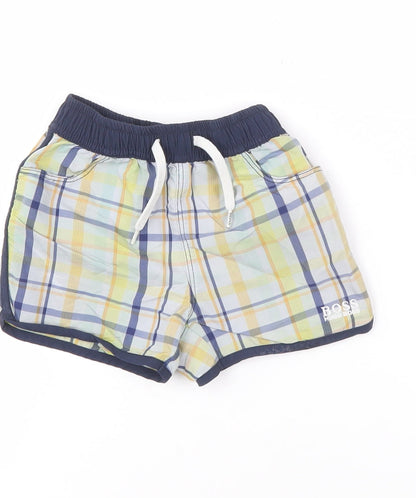 BOSS Boys Multicoloured Plaid Shorts 12M Elastic Waist