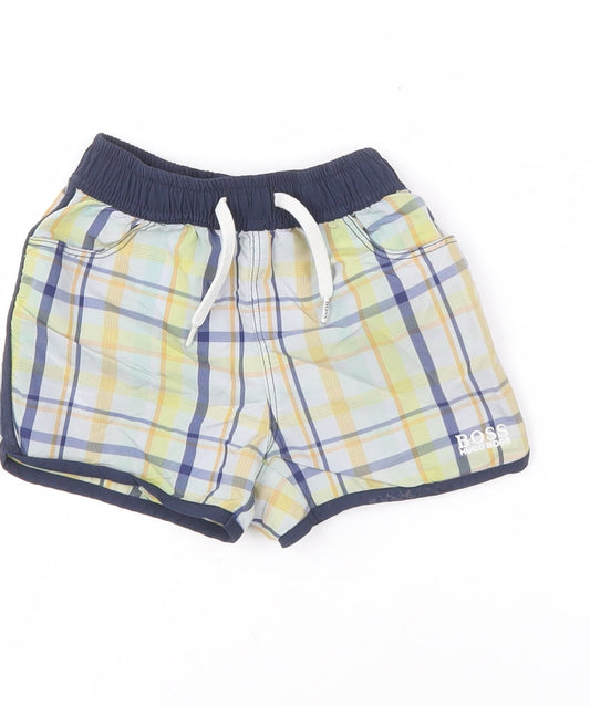 BOSS Boys Multicoloured Plaid Shorts 12M Elastic Waist