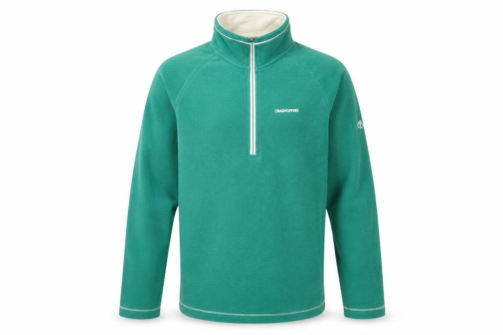 Front view of Craghoppers unisex green sweatshirt m, logo, high neck, lightweight