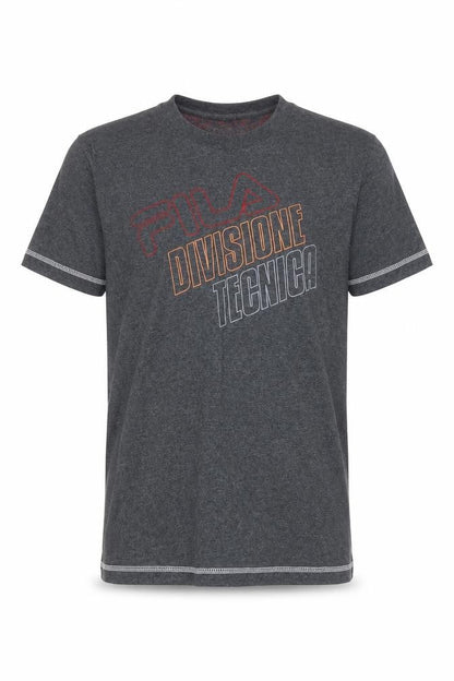 Front view of Fila boys’ grey logo t-shirt, short sleeve, size L