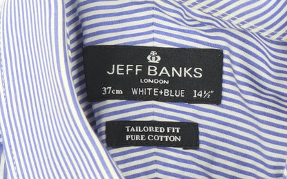 Jeff Banks Men's Blue Striped Shirt, 14.5, Regular Fit