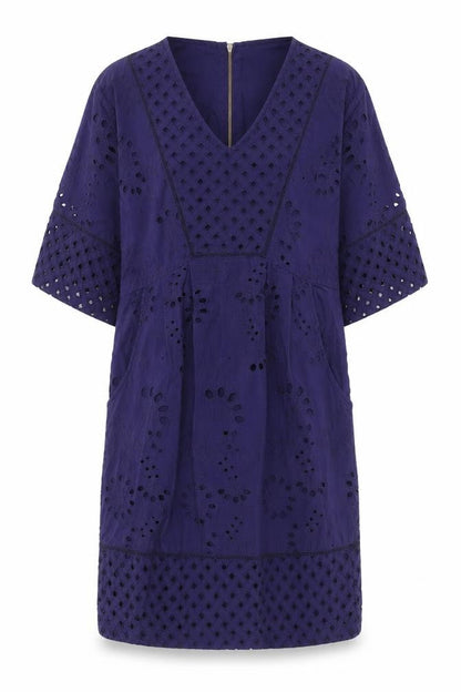 Laura Ashley Women's Blue Cotton Embroidered Shift Dress
