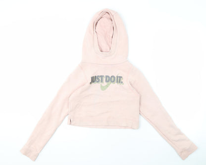 Nike Girls Pink Pullover Hoodie M with Logo Sports Chic