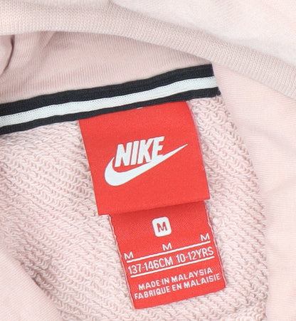 Nike Girls Pink Pullover Hoodie M with Logo Sports Chic