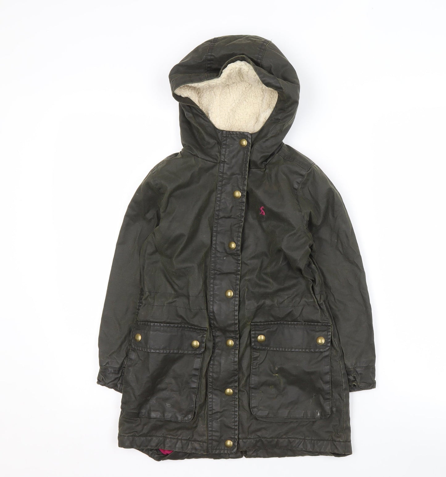 Joules Girls' Green Parka Coat, Size 6, Hooded Winter Jacket
