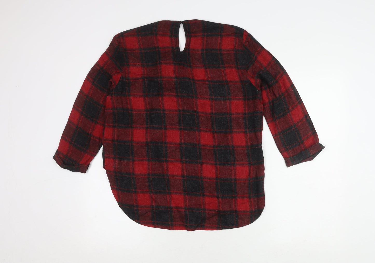 Zara Woman Red Plaid Bow Blouse, Size 12, Long Sleeve