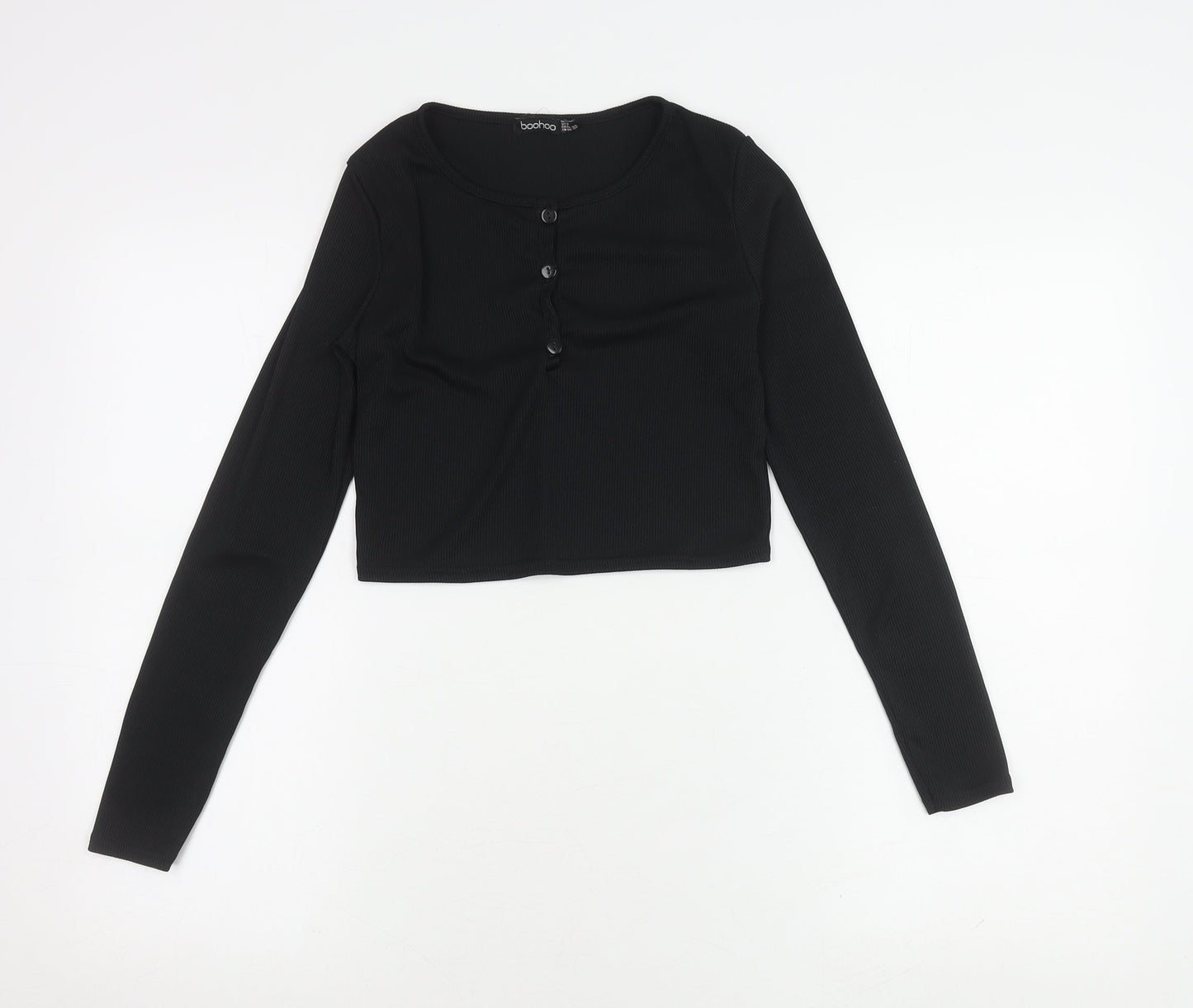 boohoo Women's Black Cropped Button-Up Top Size 10