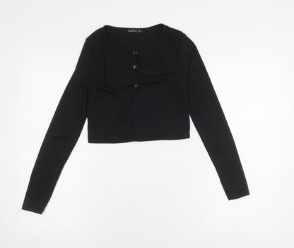 boohoo Women's Black Cropped Button-Up Top Size 10
