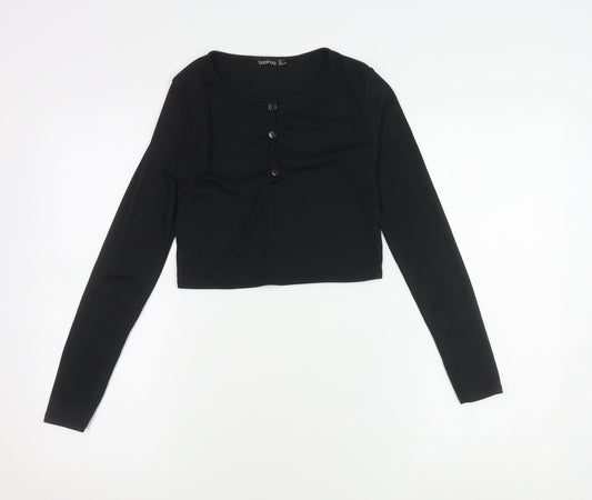 boohoo Women's Black Cropped Button-Up Top Size 10