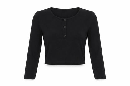 boohoo Women's Black Cropped Button-Up Top Size 10