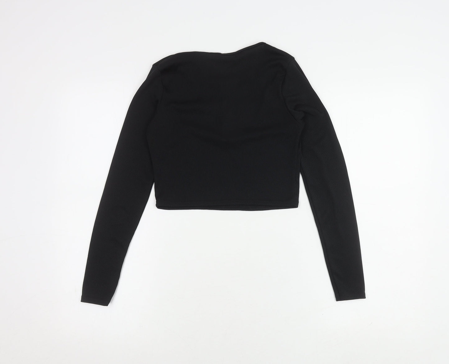 boohoo Women's Black Cropped Button-Up Top Size 10