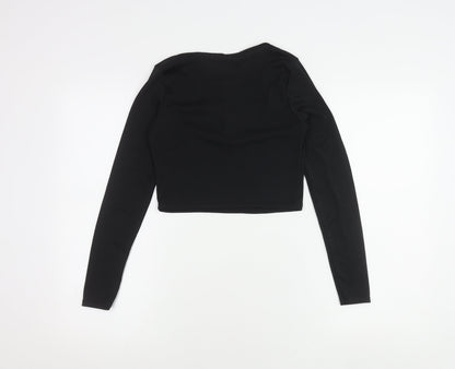 boohoo Women's Black Cropped Button-Up Top Size 10