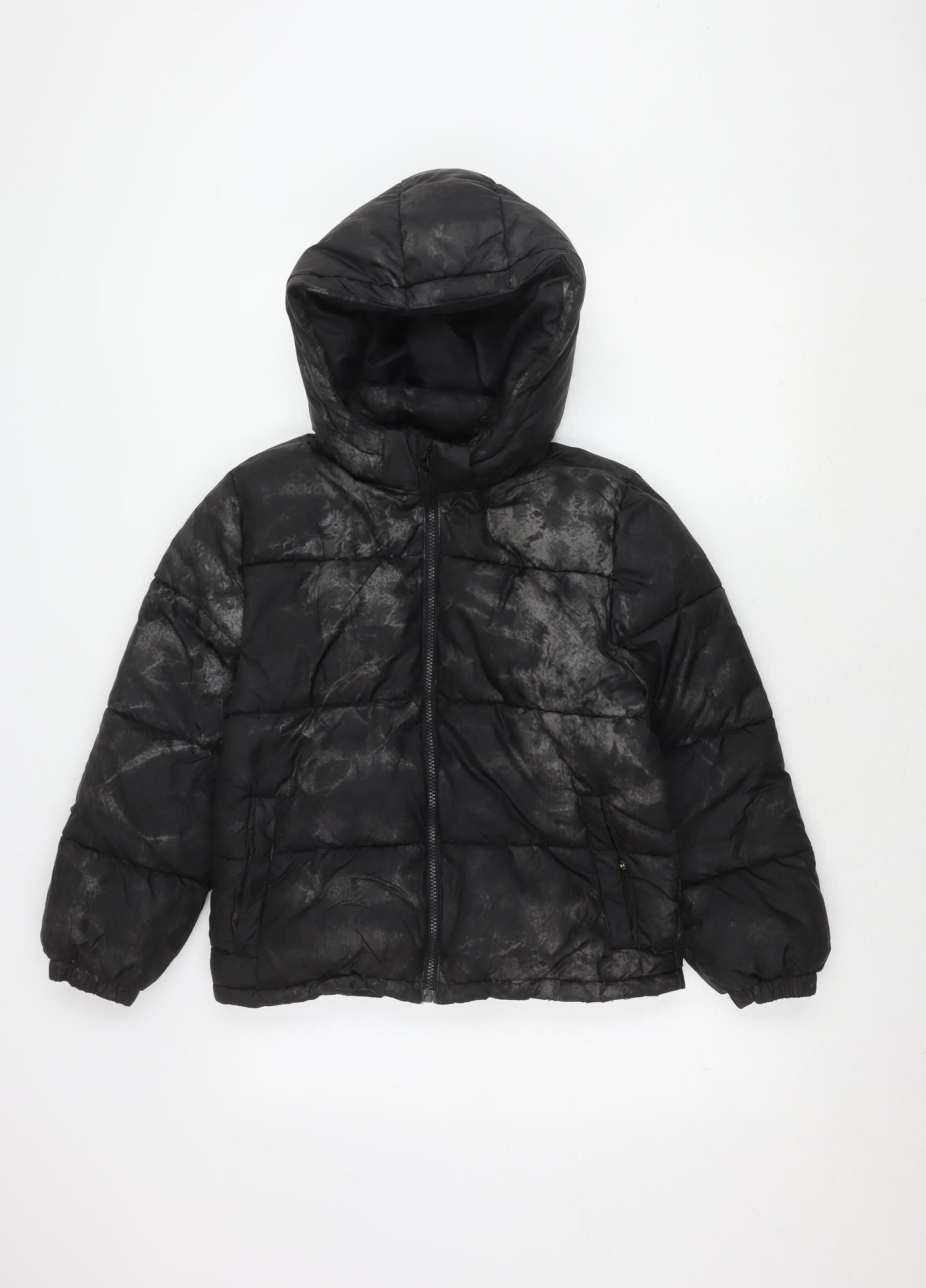 H&M Boys Black Puffer Jacket 10 Winter Hooded Zip