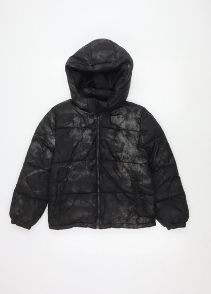H&M Boys Black Puffer Jacket 10 Winter Hooded Zip