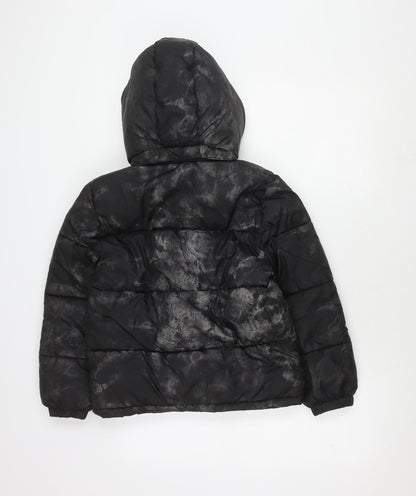 H&M Boys Black Puffer Jacket 10 Winter Hooded Zip
