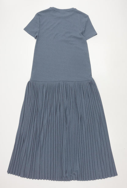 Topshop Women Blue Midi Dress UK 6 Short Sleeve Pleated