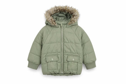 Front view of McKenzie girls’ green puffer jacket 3-6 months