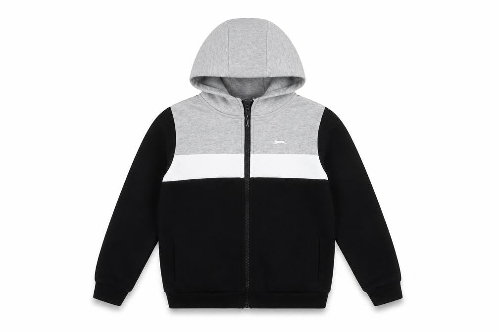 Front view of Slazenger boys’' black basic jacket, hooded, 11-12 years