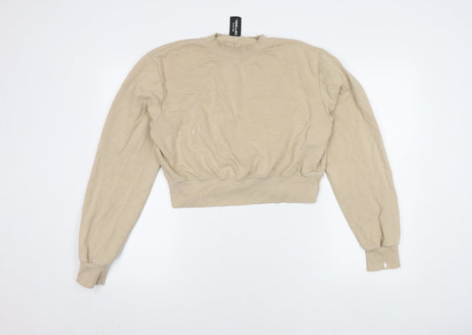 Collusion Women's Beige Cropped Crew Neck Jumper Size 12