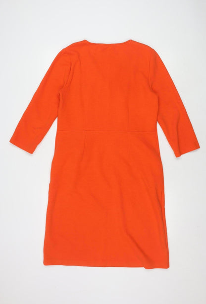 Boden Women's Orange Sheath Dress, Size 12, Knit V-Neck