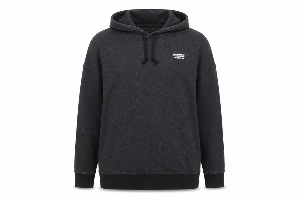 Front view of Adidas Black unisex pullover hoodie, size 14