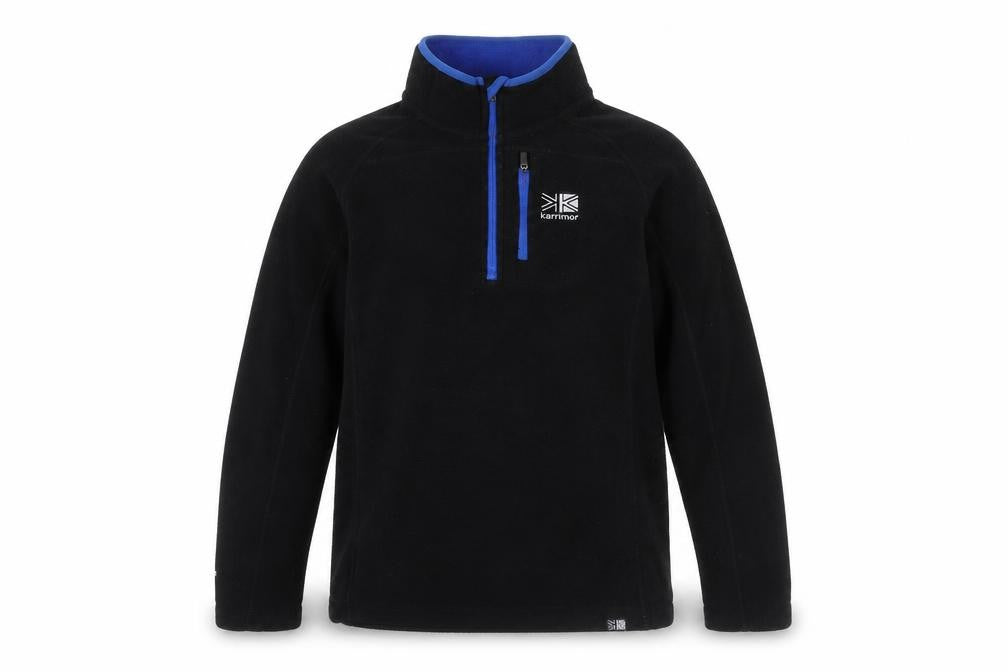 Front view of Karrimor boys’ black fleece 1/2 zip sweatshirt, 13 years