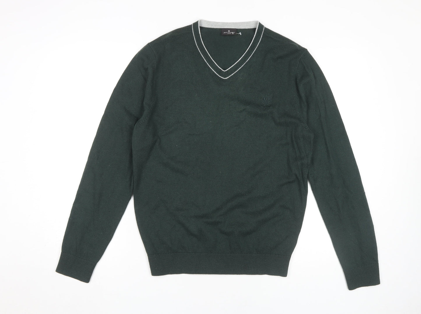 Jeff Banks Men's Green V-Neck Pullover Jumper Size M
