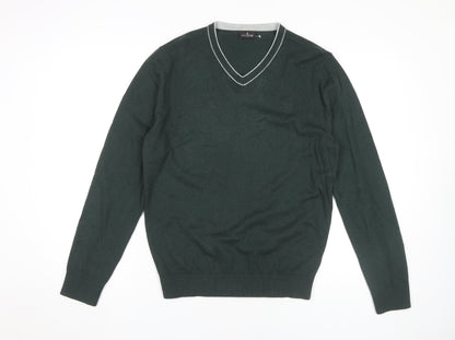 Jeff Banks Men's Green V-Neck Pullover Jumper Size M