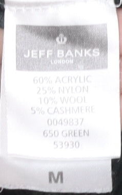 Jeff Banks Men's Green V-Neck Pullover Jumper Size M