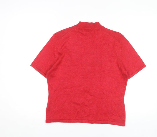 Jacques Vert Women's Red Basic Mock Neck T-Shirt L