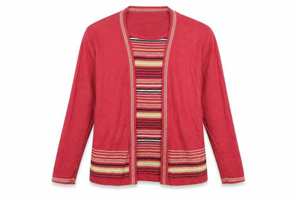 Honor Millburn Women's L Red Striped Cardigan