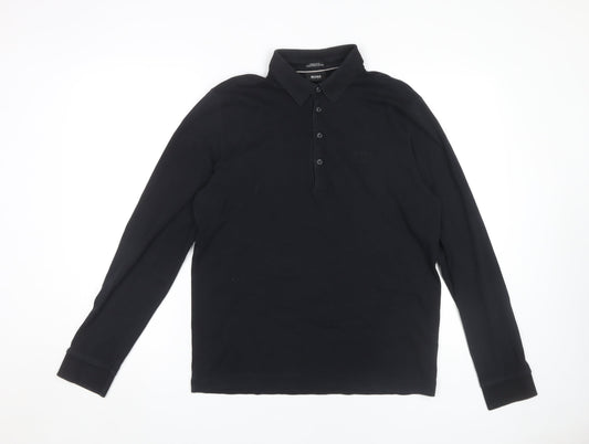 Hugo Boss Men's Black Polo Shirt, Long Sleeve, M