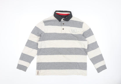 Marks and Spencer Men's Grey Striped Long Sleeve Polo M