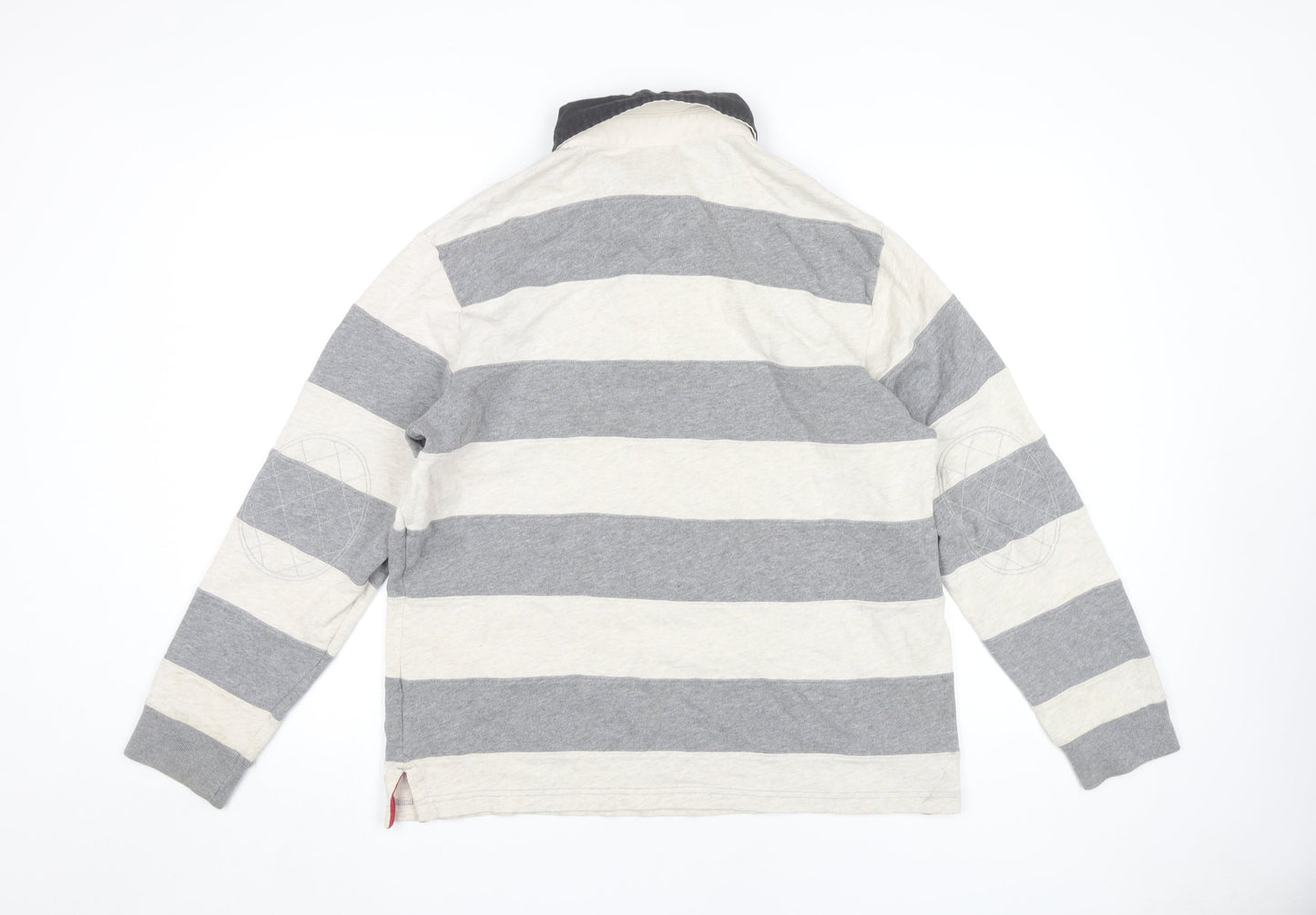 Marks and Spencer Men's Grey Striped Long Sleeve Polo M