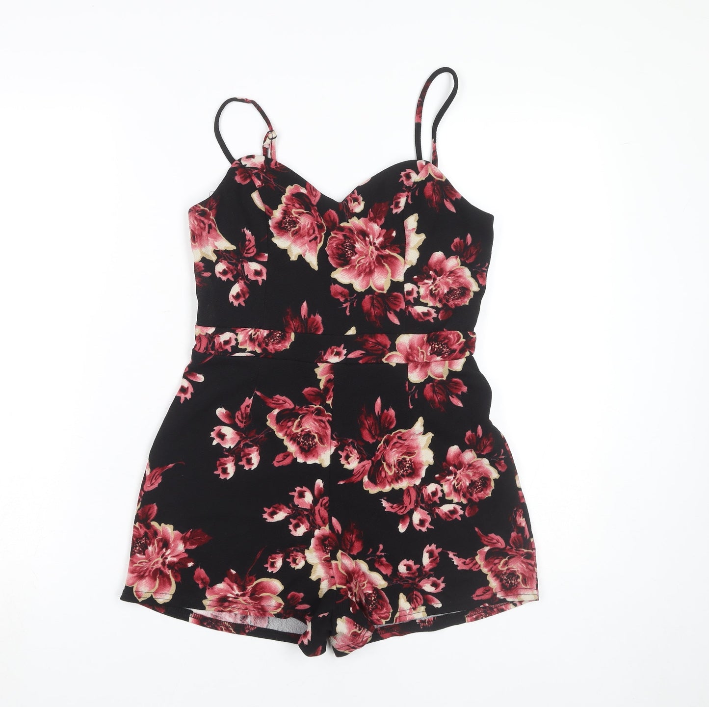 New Look Women's Black Floral Playsuit Size 10