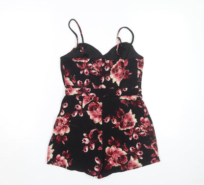 New Look Women's Black Floral Playsuit Size 10