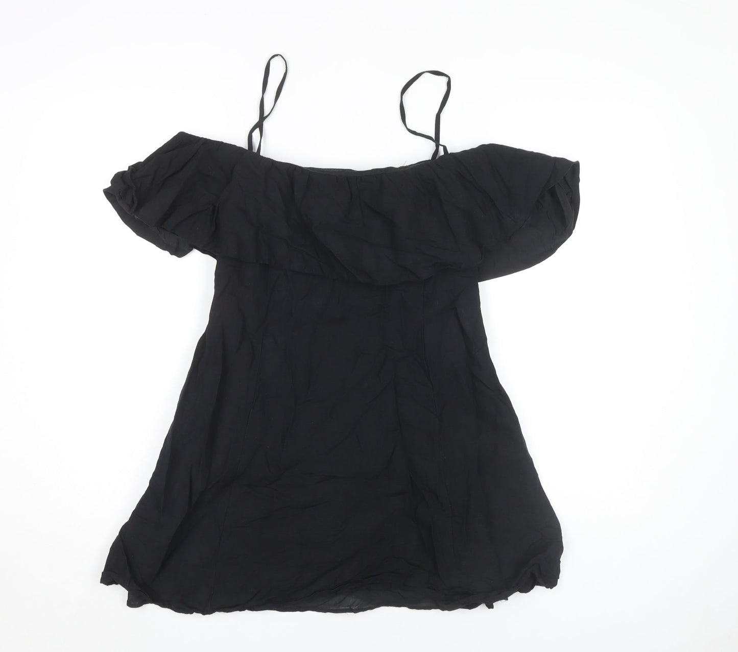 Zara Black Off Shoulder Cotton Dress, Size 12