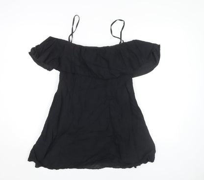 Zara Black Off Shoulder Cotton Dress, Size 12