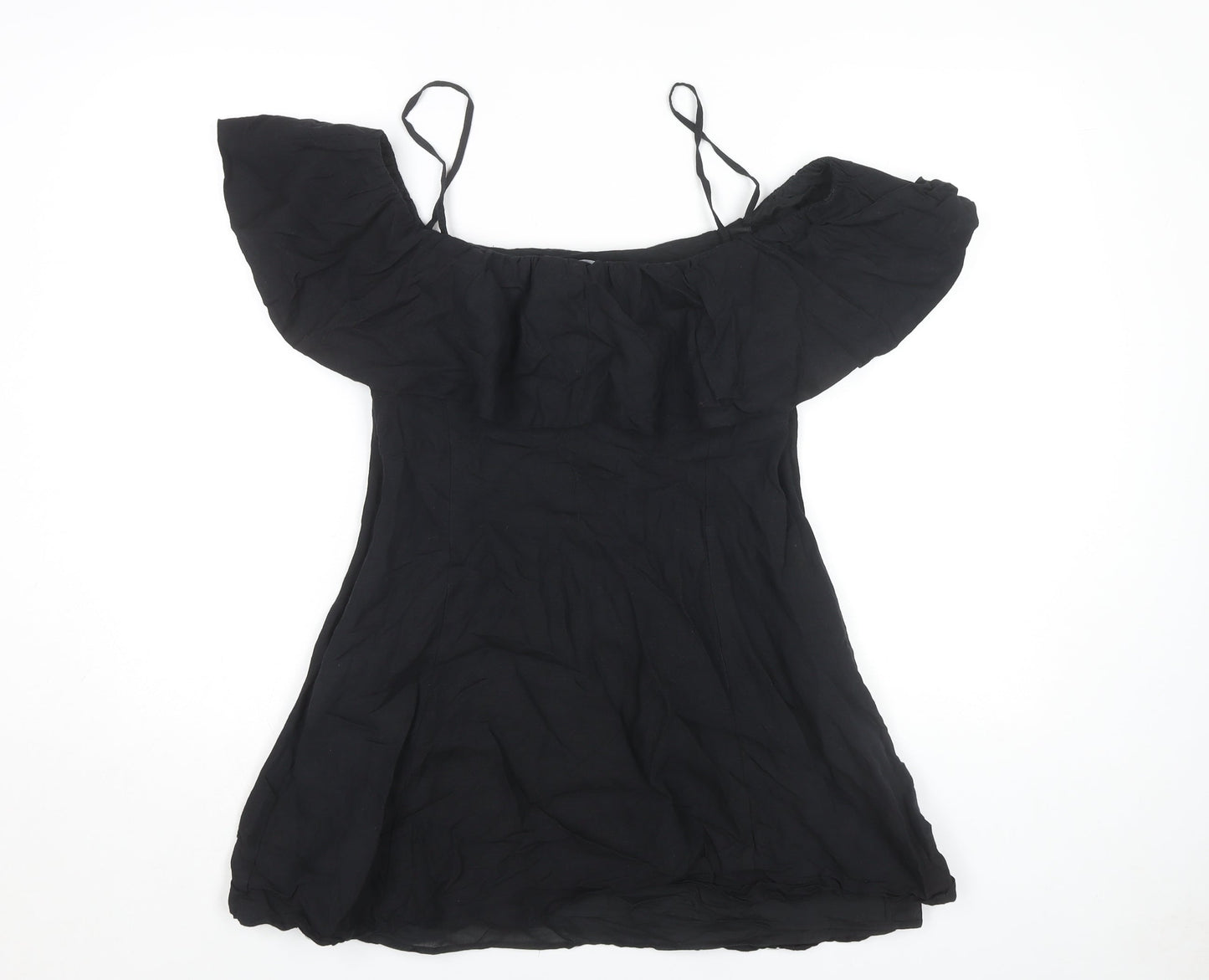 Zara Black Off Shoulder Cotton Dress, Size 12