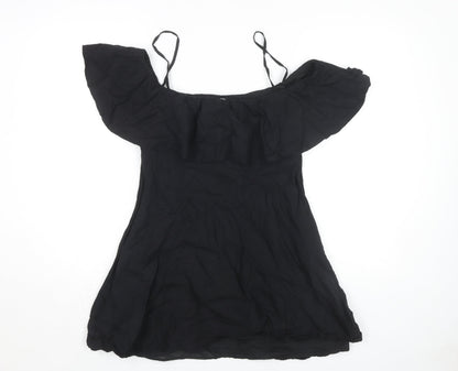 Zara Black Off Shoulder Cotton Dress, Size 12
