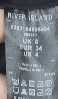 Womens UK Size 8 River Island Black Cropped Blouse