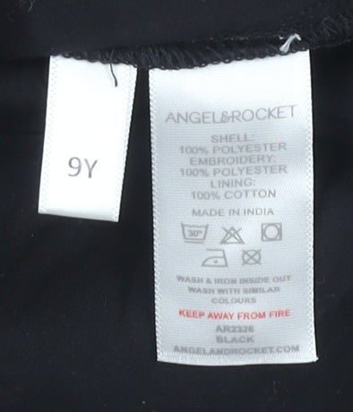Angel & Rocket Girls Black Puff Sleeve Dress Embroidered 9 Years